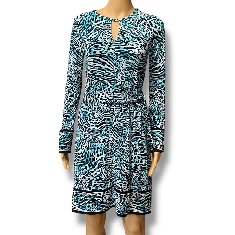 MICHAEL Michael Kors Cheetah Print Fit & Flare Keyhole V-Neck Dress